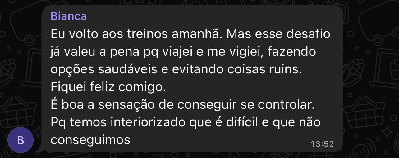 Depoimento sobre mudança de mentalidade e controle alimentar